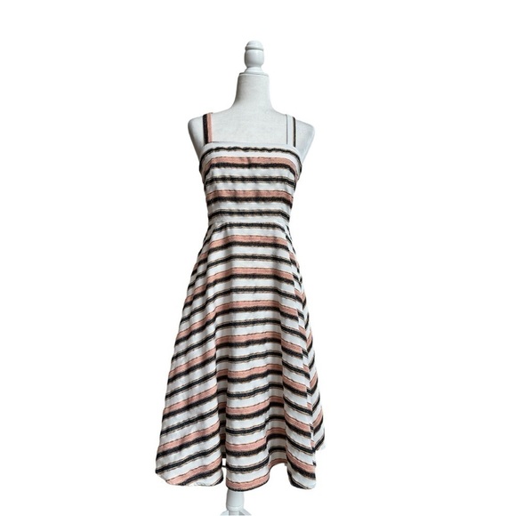 Hutch Tiffany Striped Jacquard Sleeveless Fit Flare Womens Size 4 Midi Pockets - Picture 2 of 16